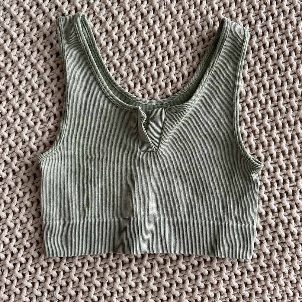 Sage Green Ribbed Women's Crop Top